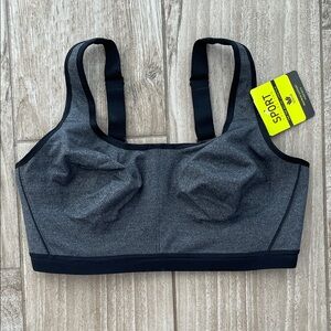 Wacoal gray and black Brandi convertible sports bra, size 34DDD, NWT
